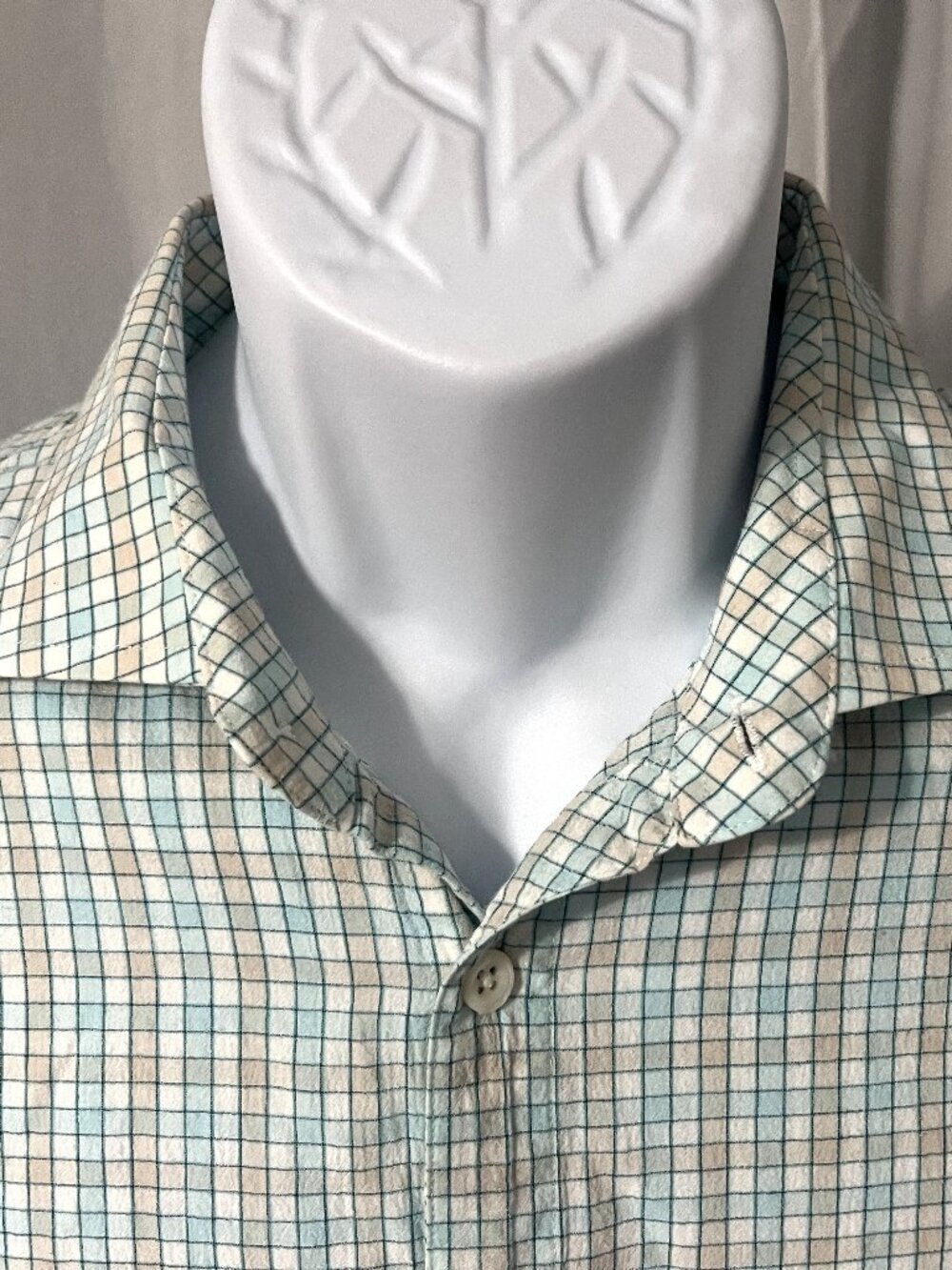 🔥 Billy Reid Men's Standard Fit Shirt M White Teal Khaki Long Sleeve 👔